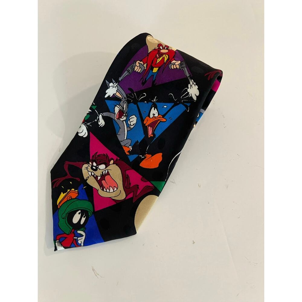 Vintage Looney Tunes 100% Silk Men's Neck Tie Black w Characters JL